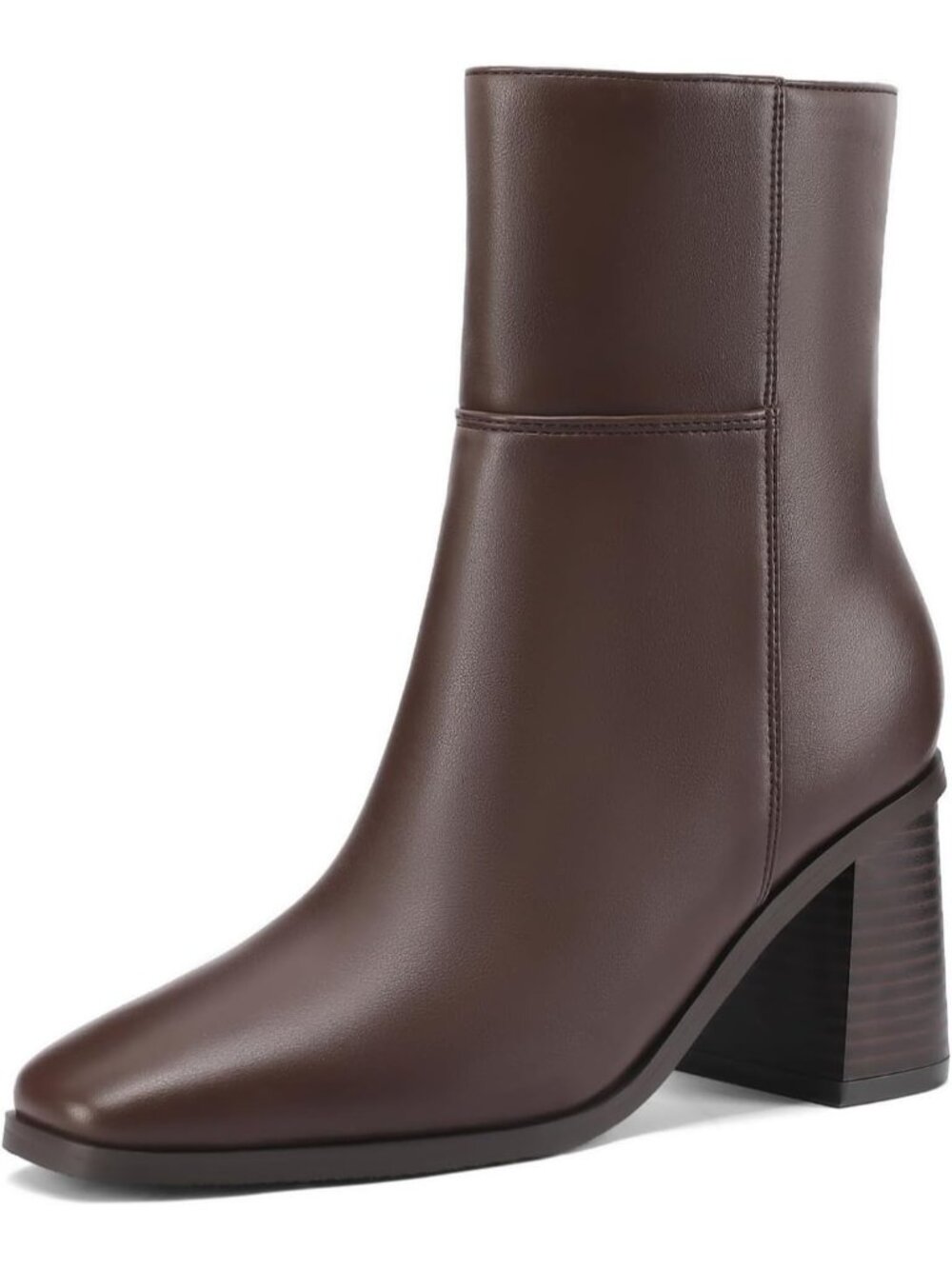 Women's Brown Ankle Boots Square Toe Block Stacked Low Heel Short Dress Booties